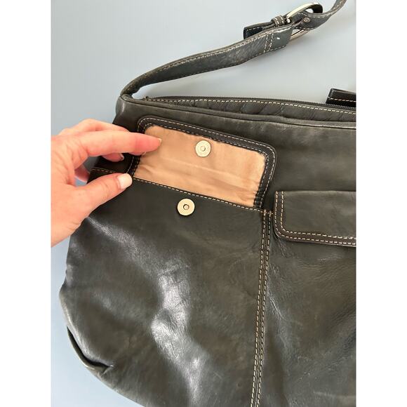 Stone Mountain womens leather shoulder bag purse dark turqoise green - Picture 5 of 10